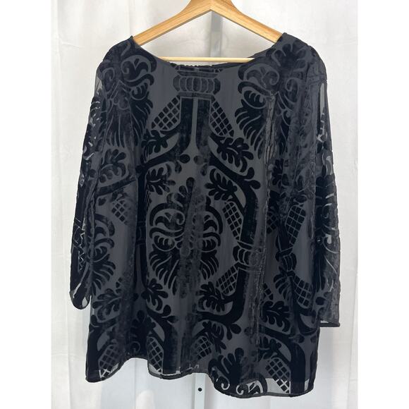 NWOT TALBOTS RSVP Velvet Overlay Blouse 3/4 Sleeve Pullover Lined Black 2X Plus - Picture 1 of 8